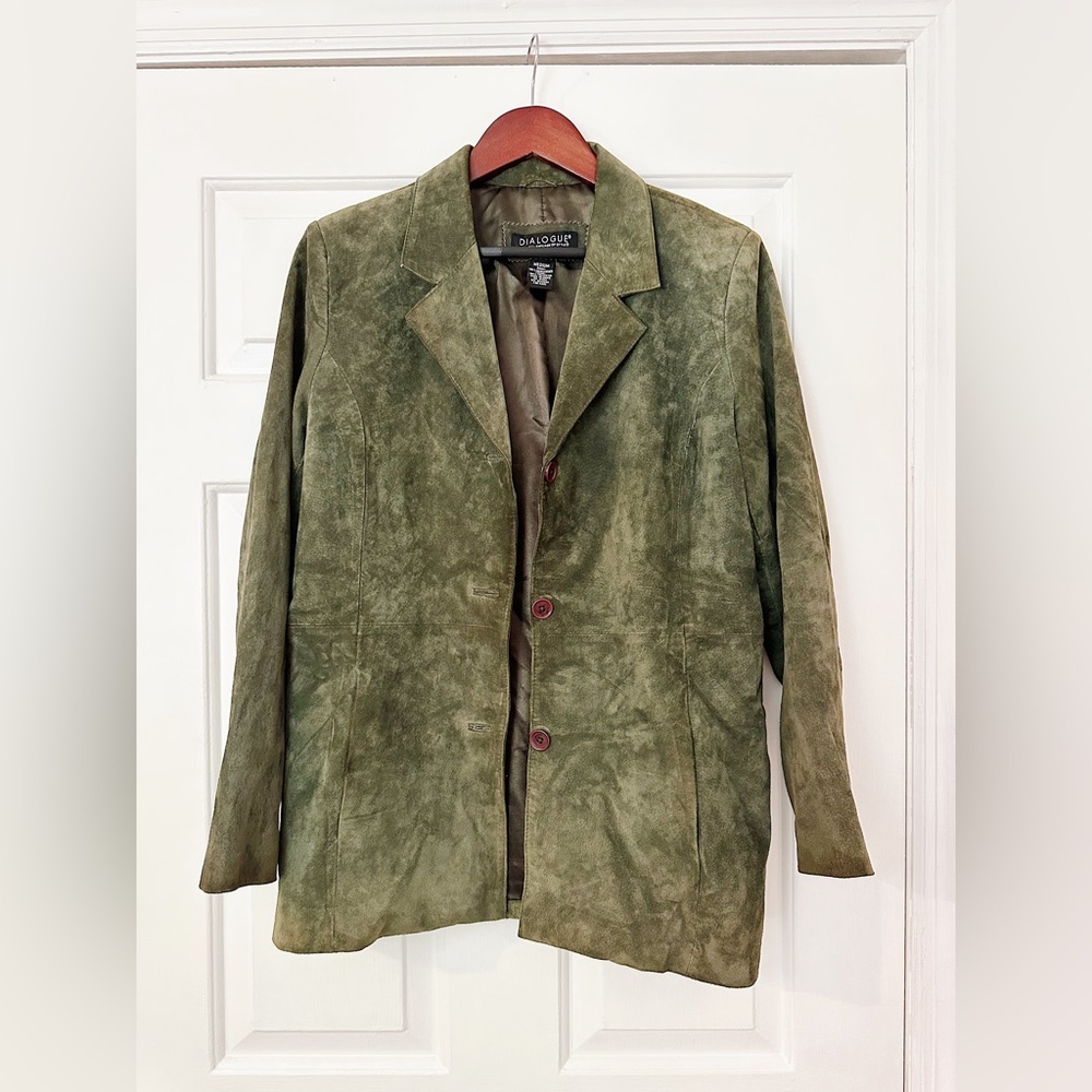 Vintage 100% Genuine Suede Olive Green Blazer